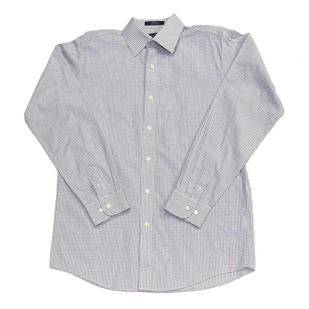 Joseph A Bank Traveler Collection Blue White Micro Check Dress Shirt Mens 15.5